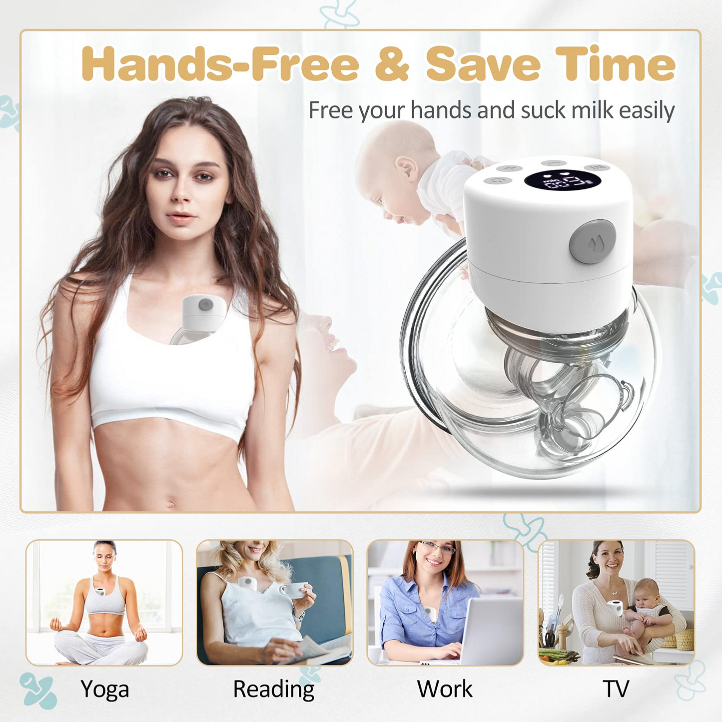 Hands Free Breast Pump Electric Vinmall Wearable Breastfeeding Pump, 2 Modes & 9 Levels, Spill-Proof Pain Free Quiet Milk Extractor, 24mm, Double