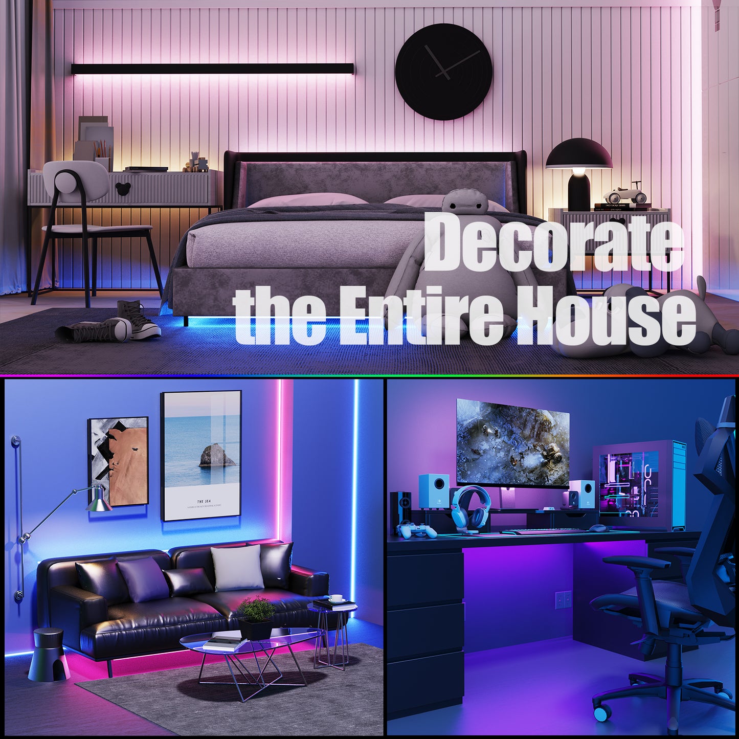 LED Lights for Bedroom 32.8ft Bluetooth Light Strip, 5050 LED Rope Light with Remote for Car Kitchen Stair TV Party (2x16.4ft)