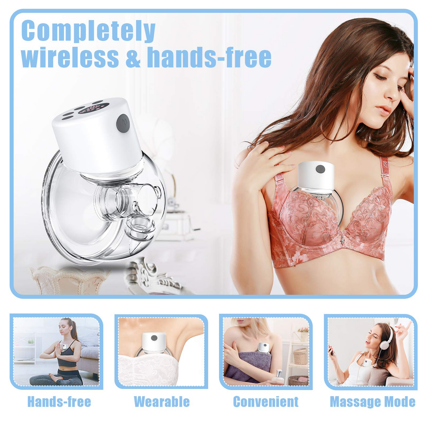 Electric Breast Pump Wearable Breastfeeding Pump with LCD Display, Wireless Portable Milk Extractor Rechargeable Hands-Free Breastpump (Single)