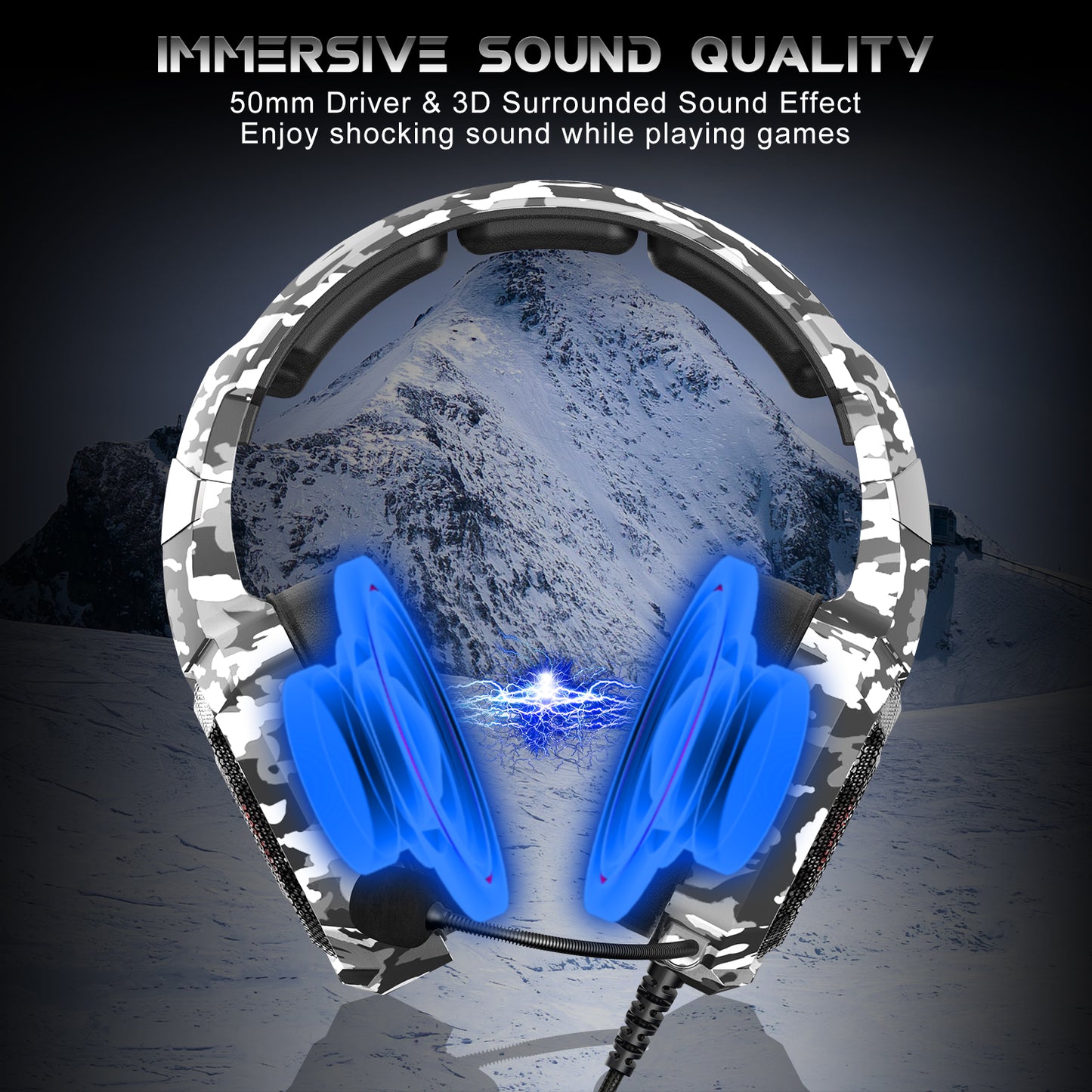 ONIKUMA K8 Gaming Headset for PS4, Gaming Headphones with Stereo Surround Sound & Noise Cancelling Mic, Lightweight Ergonomic Cool RGB Headsets for Xbox One, PS5, Nintendo Switch, PC, Mac, Mobile
