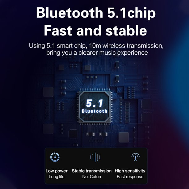 Bluetooth Headphones, Bluetooth 5.1 Wireless Headphones with Microphones, HiFi Sound with Deep Bass, USB Lightning Fast Charge, 24H Playtime