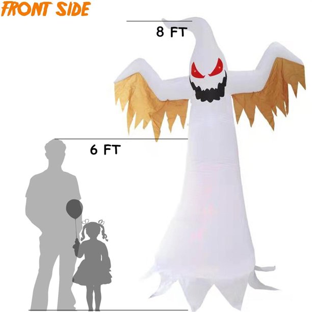 Halloween Decorations 8 Ft Outdoor Inflatables Red Eye Ghost with LED Fire Flame Lights,8Ft Spooky White Ghost Decorations for Yard Lawn Patio Garden Party