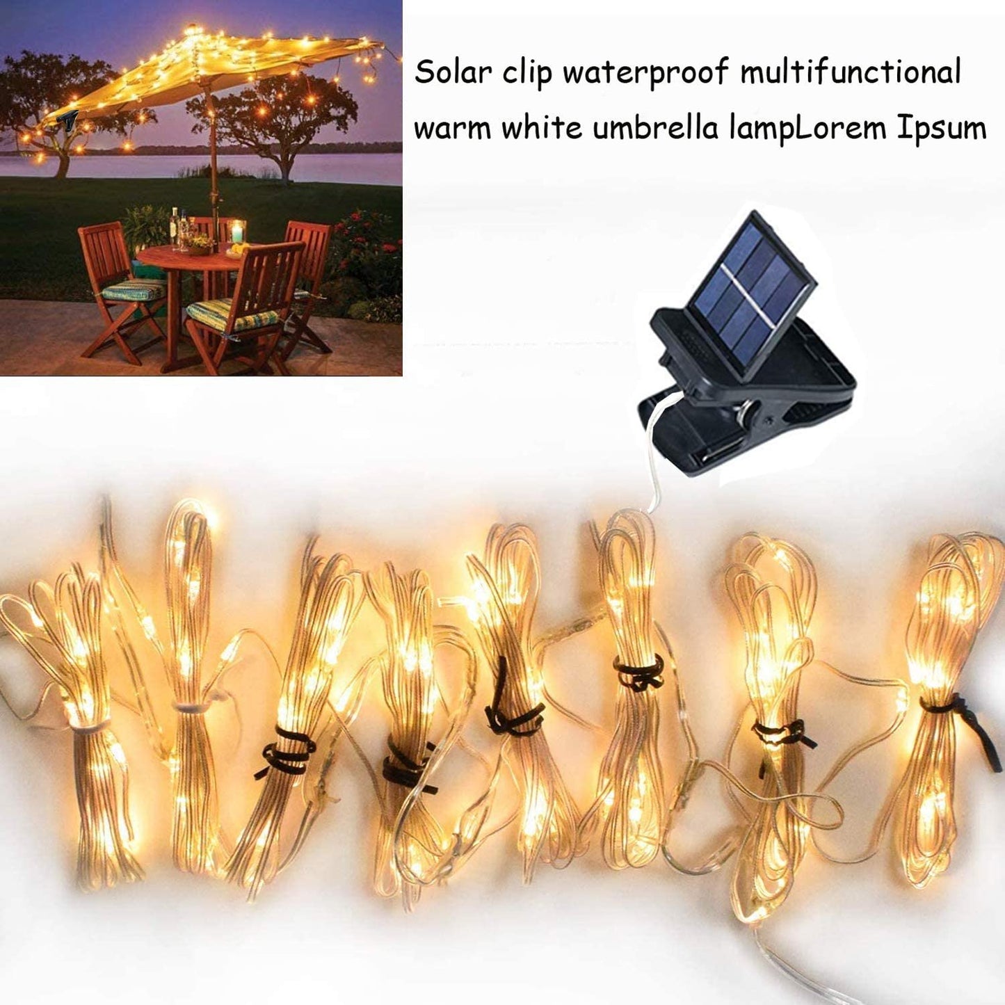 Patio Umbrella String Lights,Umbrella Solar Lights Waterproof Garden Yard Lamp, Warm White Light
