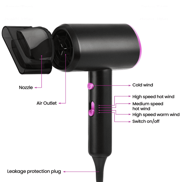 Hair Dryer, 1200W 3 Wind Speeds Adjustable with Concentrator Nozzle Portable Hair Styling Tool