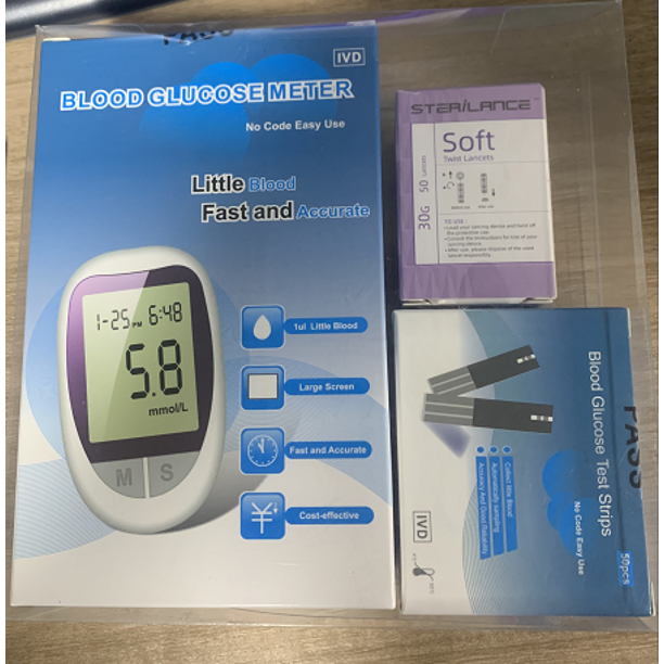 Vinmall Blood Glucose Monitor Kit with 100 Glucometer Strips and 100 Lancets, Blood Sugar Test Kit with Lancing Device, Coding-free Meter, Large Display