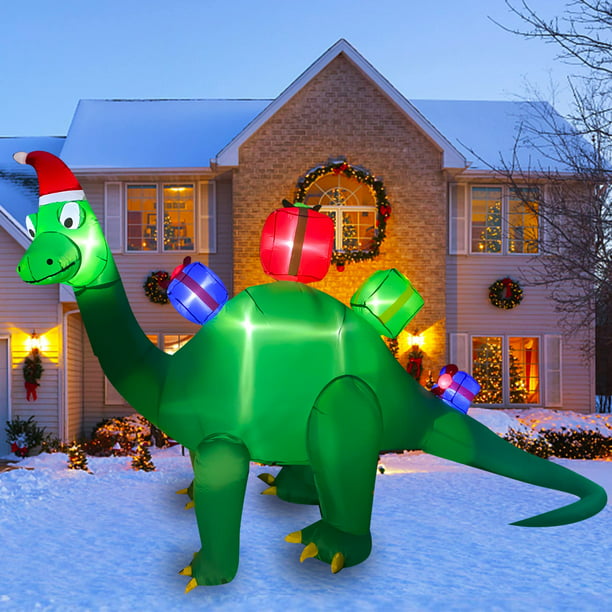 Melliful 7 ft Christmas Inflatable Brachiosaurus Dragon for Indoor Outdoor Decoration