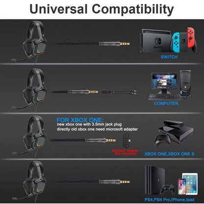 ONIKUMA Gaming Headset for PS4 PC Xbox One PS5 Controller,Gaming Headphone Stereo Over Ear Bass with Mic - Black