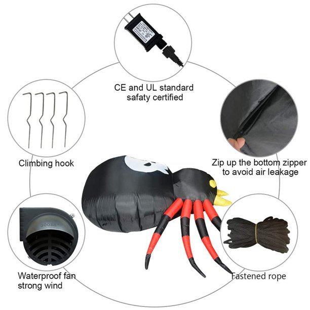 6ft Width Halloween Inflatable Spider with Magic Light Cooseas Blow Up Yard Decoration
