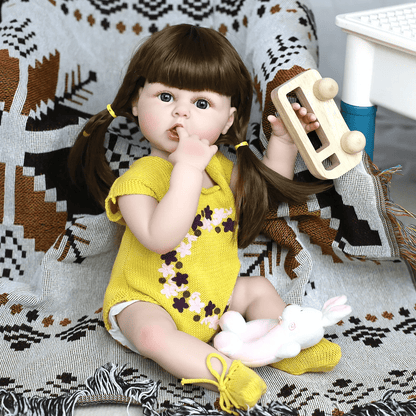 Reborn Baby Girl Dolls, 22 inch/55cm Realistic Full Body Silicone Reborn Toddler Girl Dolls with Yellow Sweater, for Ages 3+