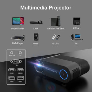 Doosl Projector with 120 Inch Projector Screen, 1080P Full HD Supported WiFi Video Projector, Mini Movie Projector Compatible with TV Stick HDMI VGA USB TF AV, for Home Cinema Outdoor Indoor Movie