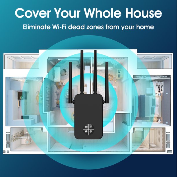 WiFi Extender WiFi Range Extender Wireless Internet Booster Cover up to 5000 sq.ft & 35 Device Wireless Signal Booster Repeater with Ethernet Port Extend Internet WiFi to Home Device