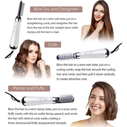 Hair Dryer Brush, Blow Dryer Brush, Hair Dryer and Volumizer Set with Interchangeable Brush Head for Rotating Straightening, Curling, Salon Negative Ion Ceramic Hot Air Brush Comb