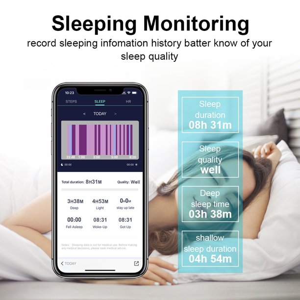Fitness Tracker Watches, Emossie Health & Activity Tracker, Heart Rate, Sleep Monitoring, IP68 Waterproof Digital Watch for Men Women, Black