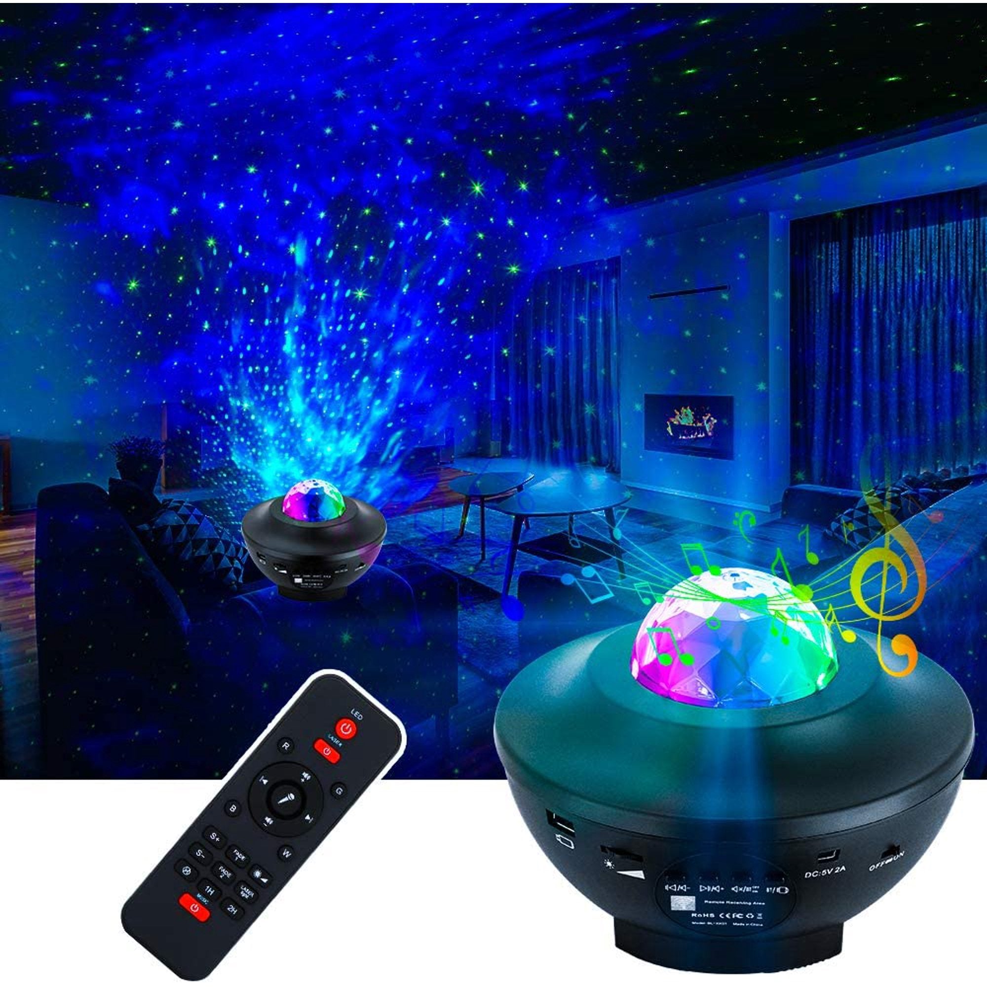 Star Projector Ocean Wave Night Light Projector with Bluetooth Speaker, Galaxy Night Light with Remote Control Star Light Projector for Bedroom/Game Room/Home Theatre/Night Light Ambiance