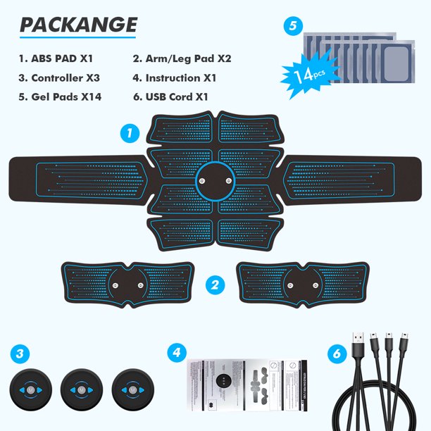 vinsic Abs Stimulator, EMS Muscle Stimulation ABS Belt for Men and Women, Arm and Leg Trainer, Home Gym Fitness Equipment with 14 Extra Gel Pads,6 Modes 10 Levels, USB Charging (Black)