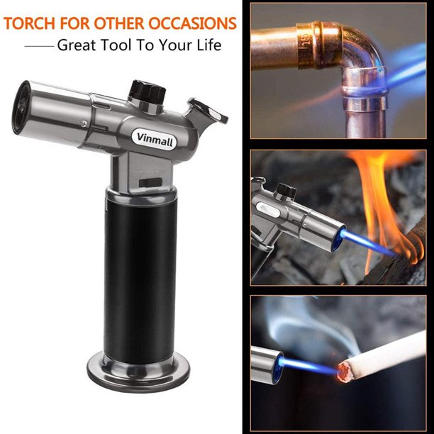 Vinmall Butane Torch, Refillable Cooking Blow Torch with Double Fire, Adjustable Flame Culinary Lighter for BBQ, Baking, Kitchen, Brulee, Creme