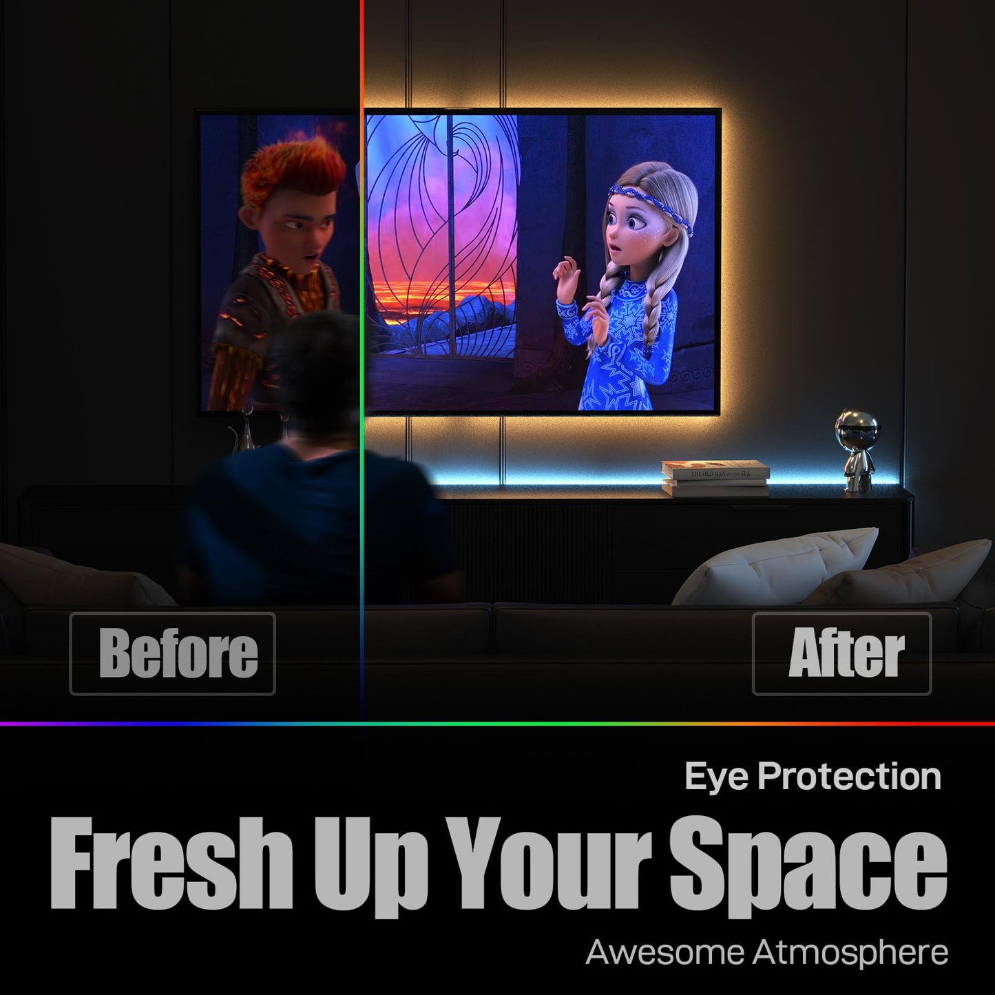 LAIGHTER 65.6ft LED Strip Lights, Ultra Long Music Sync RGB 5050 Color Changing LED Music TV Strips Kit with 44 Keys IR Remote and Fixing Clips, for Bedroom Kitchen Home Party Bar Car Xmas Rope Lights Decor