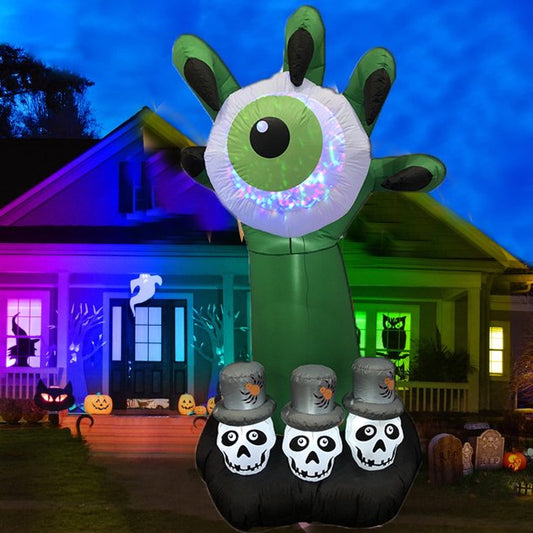 6 Ft Halloween Inflatable, Monster Hand Catches Eyeball with Skull Built in LED Lights Decor Outdoor Indoor Holiday Decorations, Blow up for Yard Garden Home Halloween Decor, Green