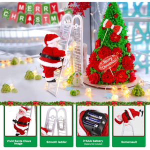 Vinmall Santa Climbing Double Ladder Singing Electric Toy Hanging Decoration Christmas Tree Holiday Gift for Kids