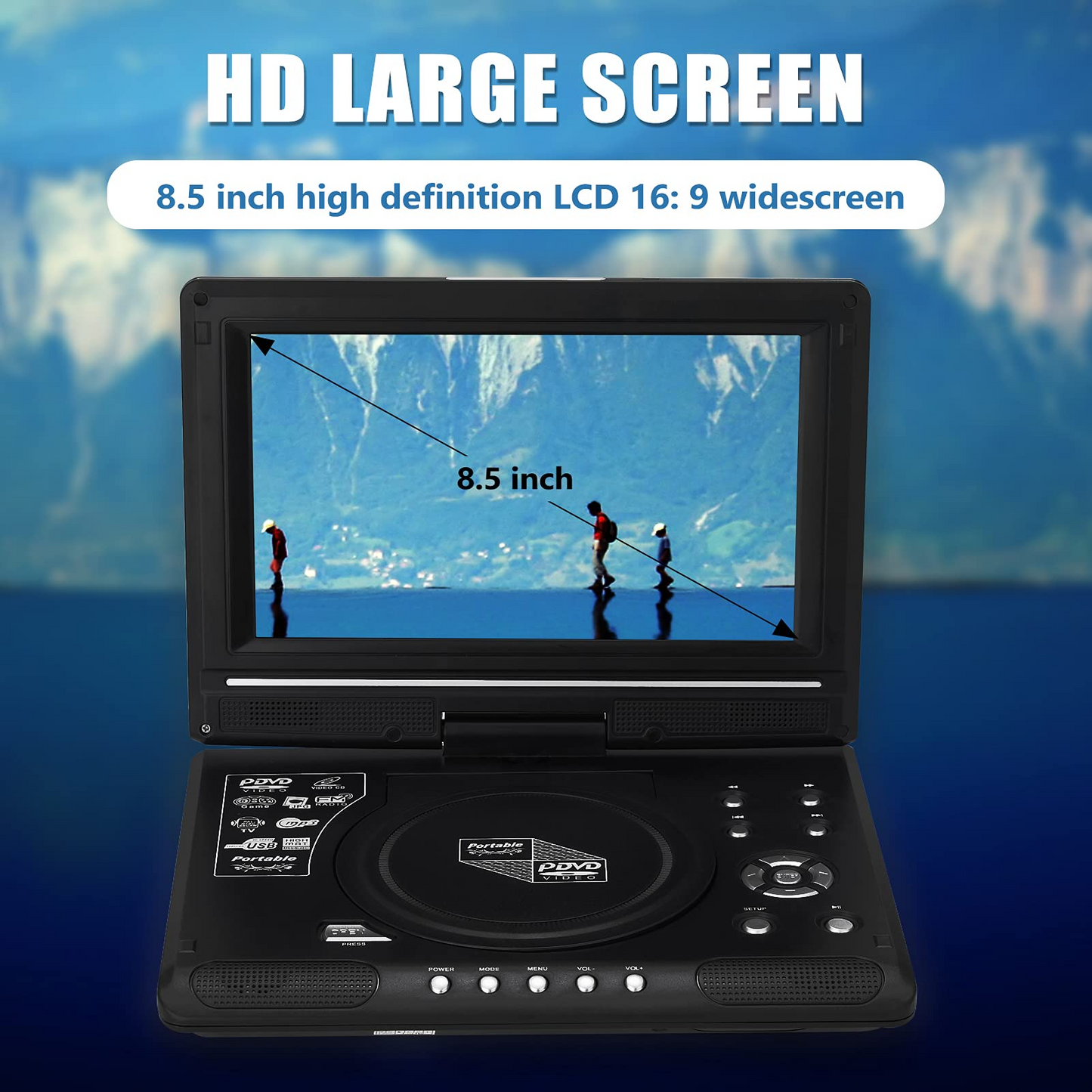Qunler Portable DVD Player with 8.5" HD Swivel Screen and Remote Control, Support FM Radio, Black