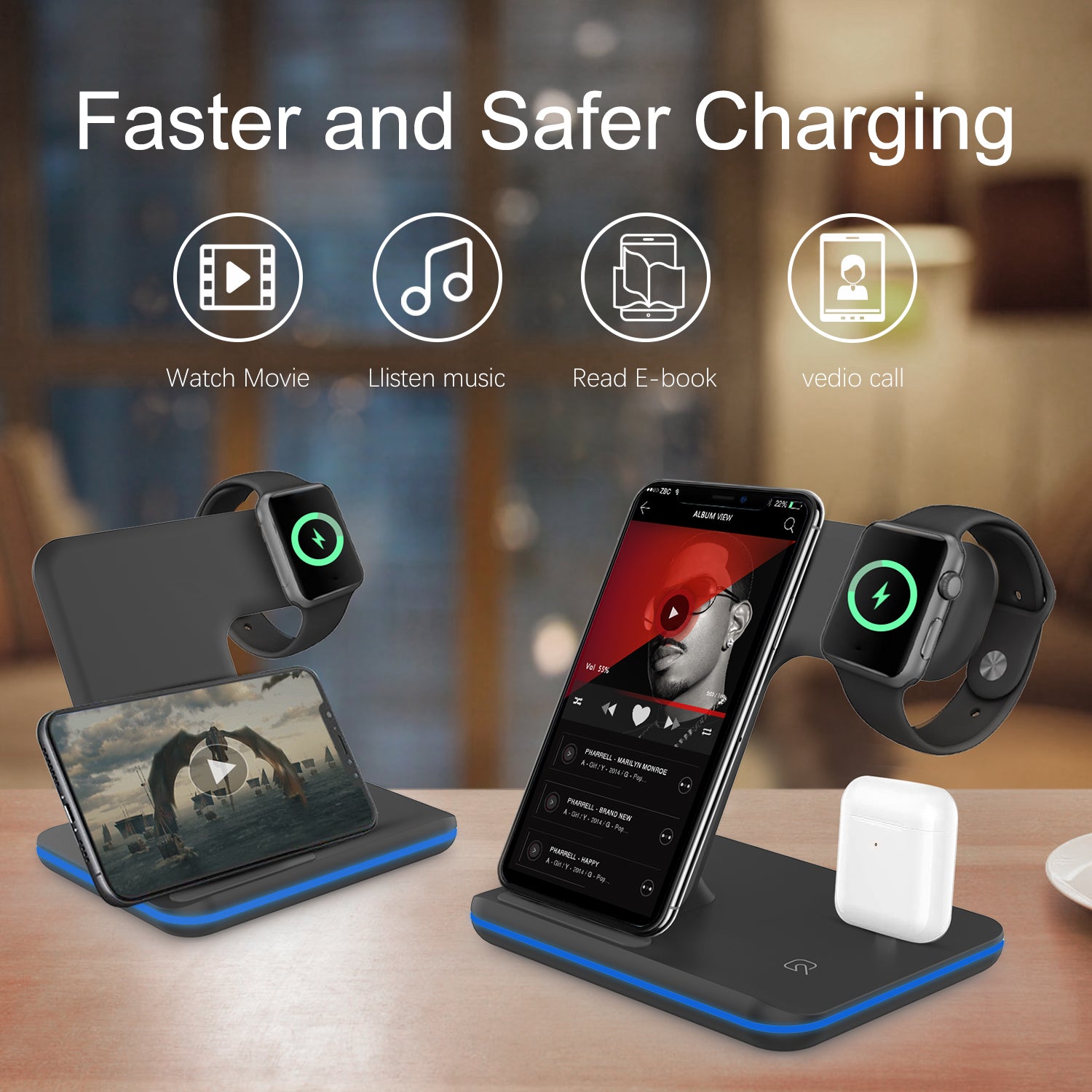 Wireless Charger,3 in 1 Fast Charging Station
