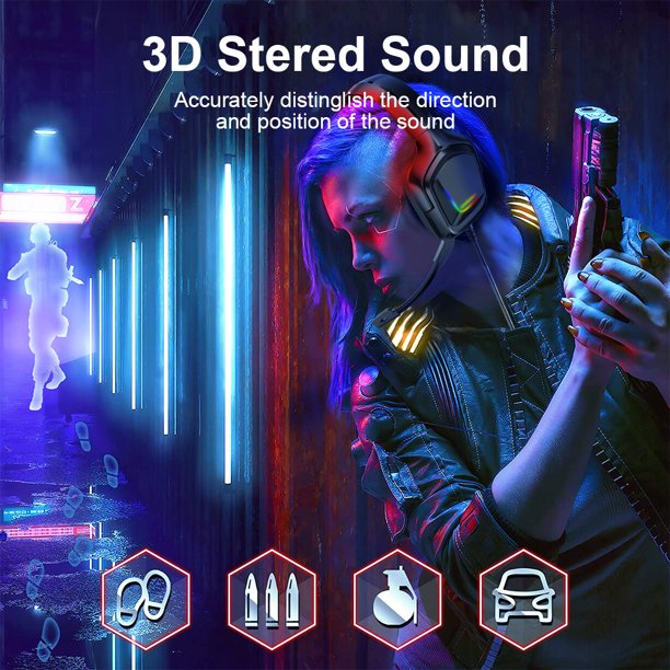 ONIKUMA Gaming Headset for PS4 PC Xbox One PS5 Controller,Gaming Headphone Stereo Over Ear Bass with Mic - Black