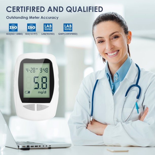 Blood Glucose Monitor Kit,Blood Sugar Test Kit with 100 Glucometer Strips,100 Lancets-White