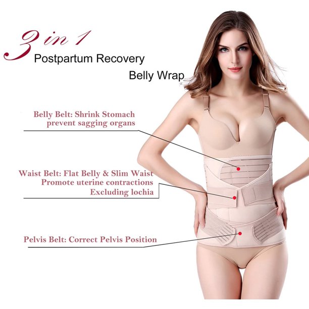 Vinmall Postpartum Recovery Girdle Wrap 3 in 1, Postpartum Support with Recovery Belly waist pelvis C-Section Recovery Belt, Beige, L Size