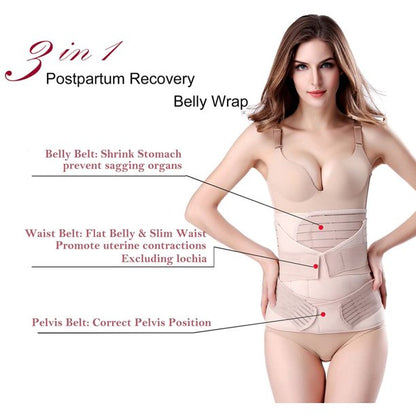 Vinmall Postpartum Recovery Girdle Wrap 3 in 1, Postpartum Support with Recovery Belly waist pelvis C-Section Recovery Belt, Beige, L Size