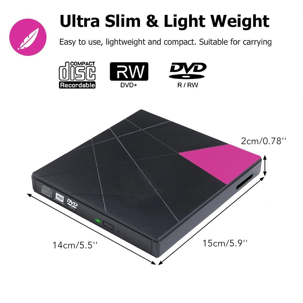 External DVD CD Drive, USB 3.0 Portable External DVD/CD RW Burner Drive with Micro SD Adapter for iMac MacBook Air Pro, CD Burner Compatible with Desktop PC