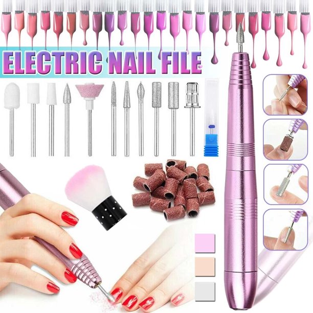 Xpreen Portable Electric Acrylic Nail Drill File Buffer Machine Kit for Liquid Monomer Dip Powder Polygel Gel Polish Tips with Professional Salon Manicure Pedicure Brush Efile Set 25pcs Sanding Band