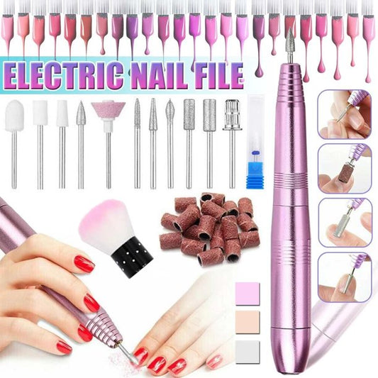 Xpreen Portable Electric Acrylic Nail Drill File Buffer Machine Kit for Liquid Monomer Dip Powder Polygel Gel Polish Tips with Professional Salon Manicure Pedicure Brush Efile Set 25pcs Sanding Band