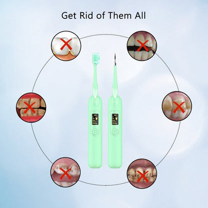 Electric Dental Calculus Remover, Plaque Remover for Teeth Dental Tools, Electric Tartar Remover Tooth Cleaner with 2 Cleaning Heads and 2 Brush Heads (Green)
