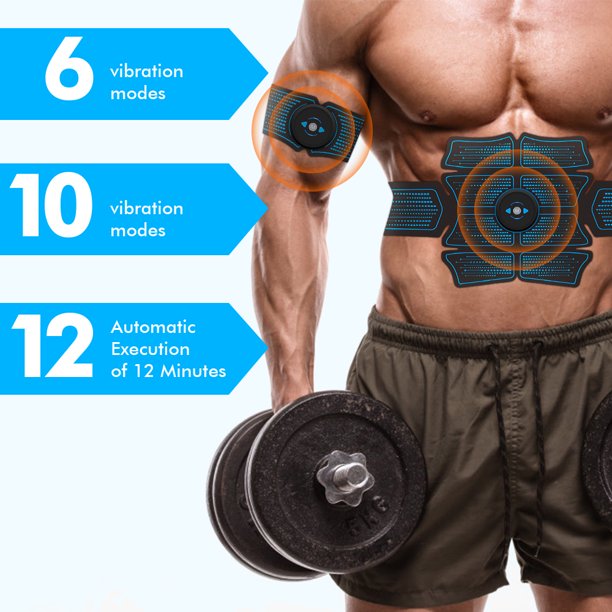 vinsic Abs Stimulator, EMS Muscle Stimulation ABS Belt for Men and Women, Arm and Leg Trainer, Home Gym Fitness Equipment with 14 Extra Gel Pads,6 Modes 10 Levels, USB Charging (Black)