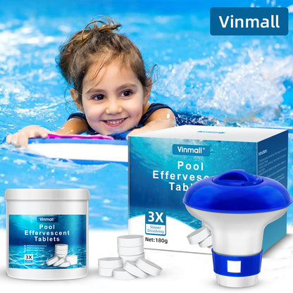 Melliful 180 Pcs Pool Chlorine Tablets, Long Lasting Chlorine Tablets with 4 inch Floating Chlorine Dispenser for Swimming Pool or Spa
