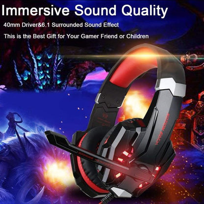 Gaming Headset With Microphone,7.1 Surround Sound Stereo Pc Gaming Headset,Gaming Headset With Noise Canceling Mic & LED Light, Headsets Compatible With PC, PS4, Xbox One Controller(Adapter Needed),J3