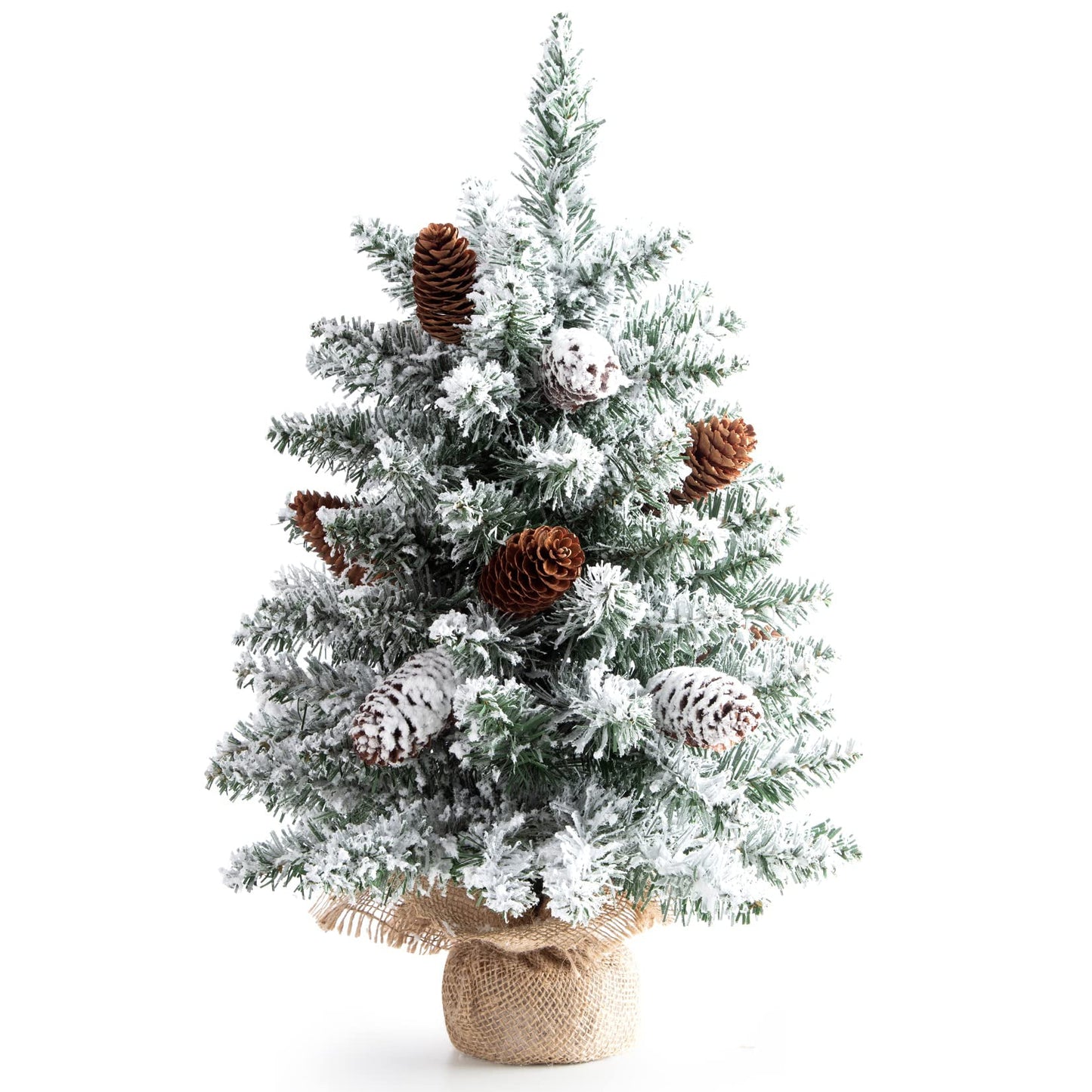 Melliful 24 in Pre-Lit Tabletop Christmas Tree, Mini Small Christmas Tree with Snow Flocked Branches for Indoor Xmas Holiday Decorations, White