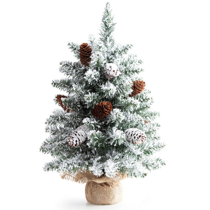 Melliful 24 in Pre-Lit Tabletop Christmas Tree, Mini Small Christmas Tree with Snow Flocked Branches for Indoor Xmas Holiday Decorations, White