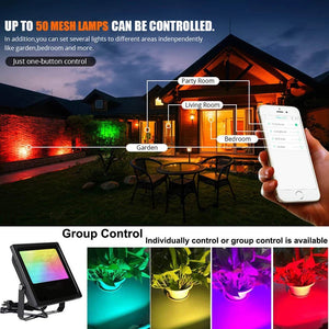 LAIGHTER Smart LED Flood Lights, 100W Equivalent, WiFi Outdoor Dimmable Color Changing Stage Light, IP66 Waterproof, Multicolor Wall Washer Light, Halloween Christmas Spotlight Strobe Light, 2 Pack