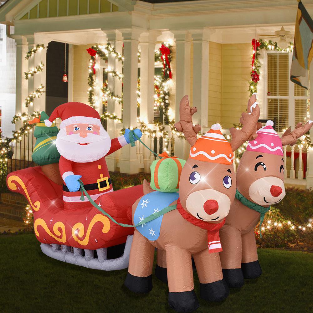 Melliful 7FT Christmas Inflatable Santa Claus Reindeer 4 Stack Christmas Outdoor Decorations Blow up Inflatable Yard Decor with Built-in LED Lights for Outdoor Lawn Garden Driveway