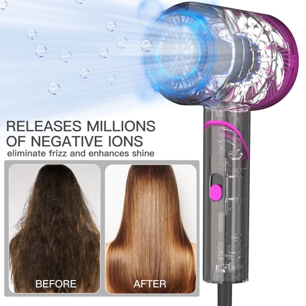 Xpreen Hair Dryers, Xpreen Portable 1800W Negative Ion Hair Dryers with Diffusers, Handle Foldable, 3 Nozzle, Overheat Protection, Blower Cold Air Hot Air for Women, Salon