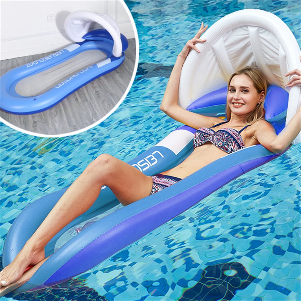 Melliful Inflatable Pool Floats with Sun Canopy, Comfort Pool Lounge with Integrated Head, 63" x 33.5", Thickened PVC