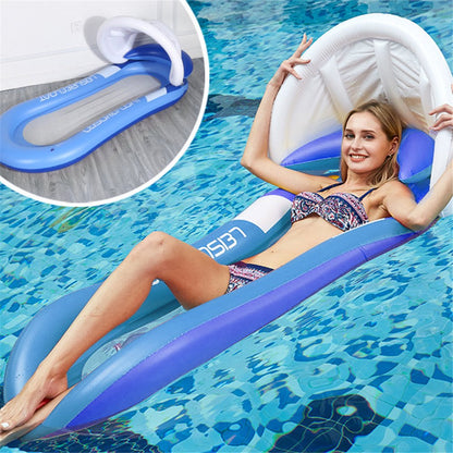 Melliful Inflatable Pool Floats with Sun Canopy, Comfort Pool Lounge with Integrated Head, 63" x 33.5", Thickened PVC