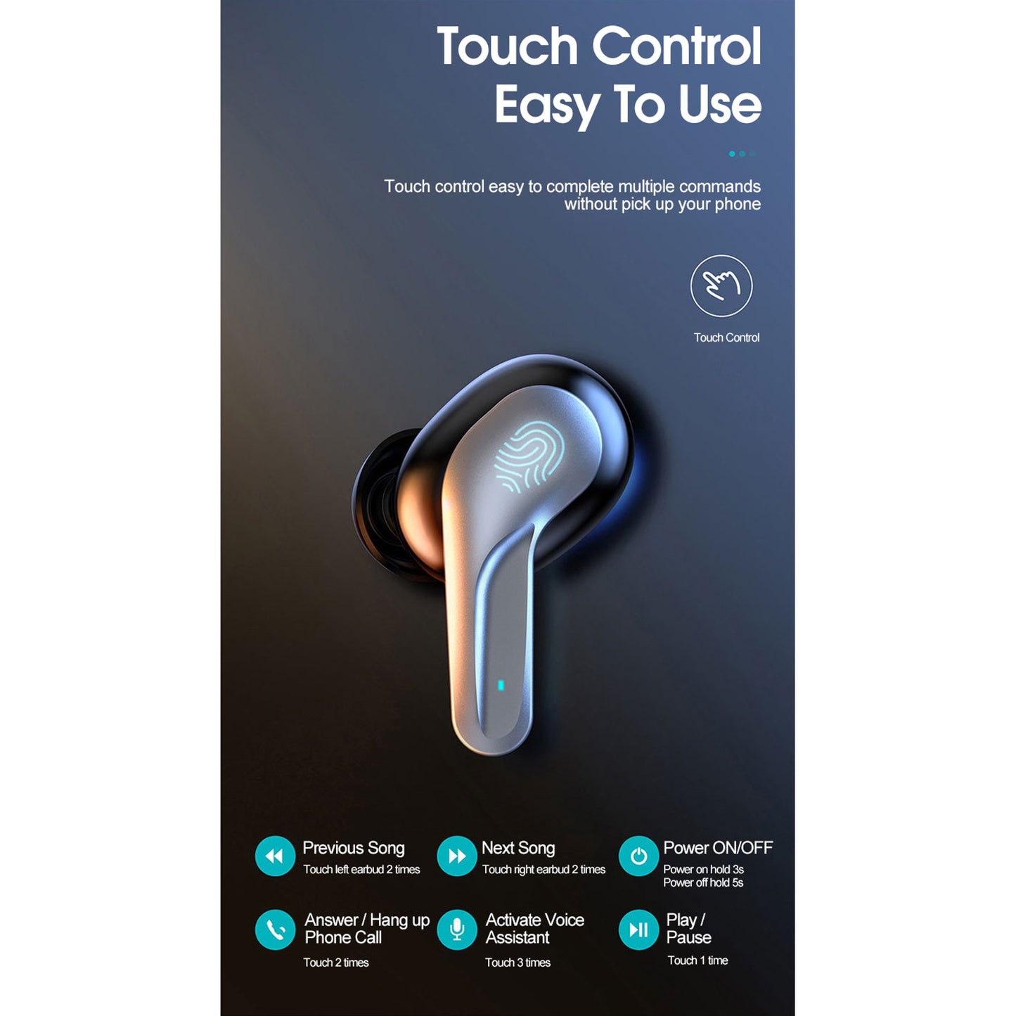 Wireless Earbuds Bluetooth Earphones, Touch Control with Wireless Charging Case IPX8 Waterproof Stereo Earphones in-Ear Built-in Mic Headset Premium Deep Bass for Sport Black