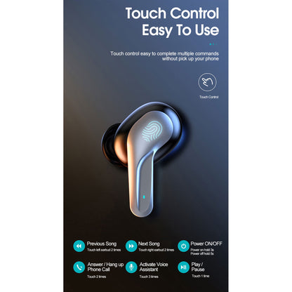 Wireless Earbuds Bluetooth Earphones, Touch Control with Wireless Charging Case IPX8 Waterproof Stereo Earphones in-Ear Built-in Mic Headset Premium Deep Bass for Sport Black