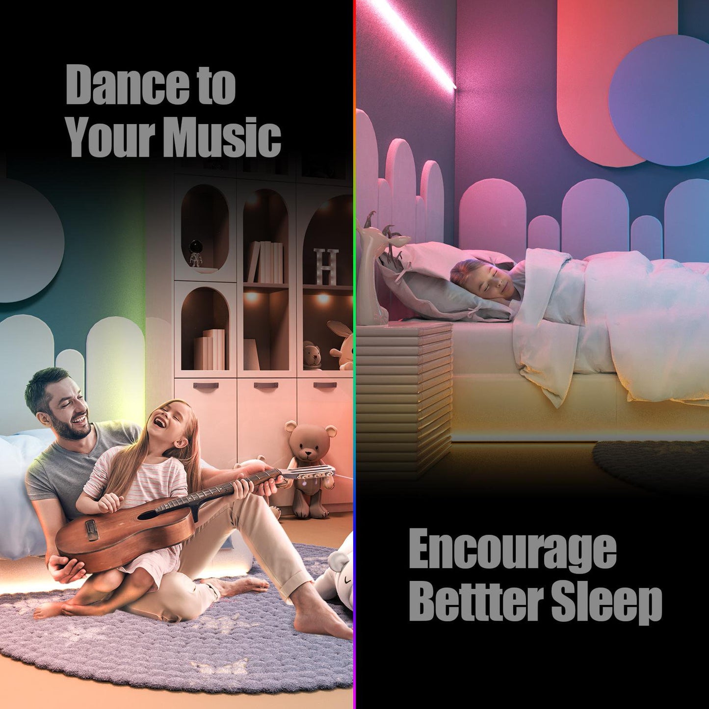 LAIGHTER 65.6ft LED Strip Lights, Ultra Long Music Sync RGB 5050 Color Changing LED Music TV Strips Kit with 44 Keys IR Remote and Fixing Clips, for Bedroom Kitchen Home Party Bar Car Xmas Rope Lights Decor