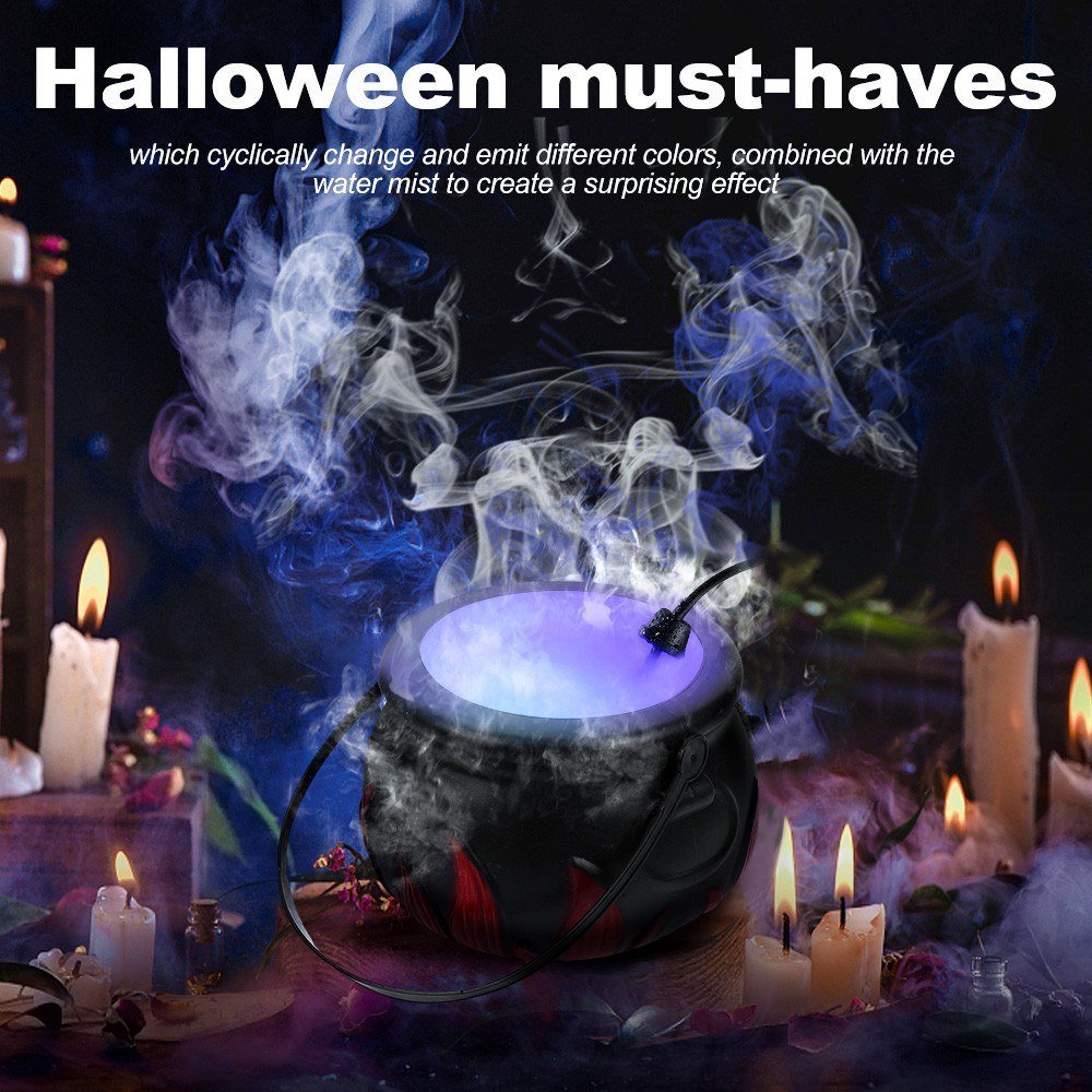Jorocks Halloween Mist Maker, 16W Witch Cauldron Fog Machine with Colorful LED lights, Black