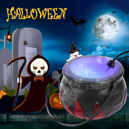 Halloween Smoke Machine with 12 LED Color Changing Cauldron Shape Witch Pot with Mist Maker Fogger Holiday Party Witch Jar Decoration Prop