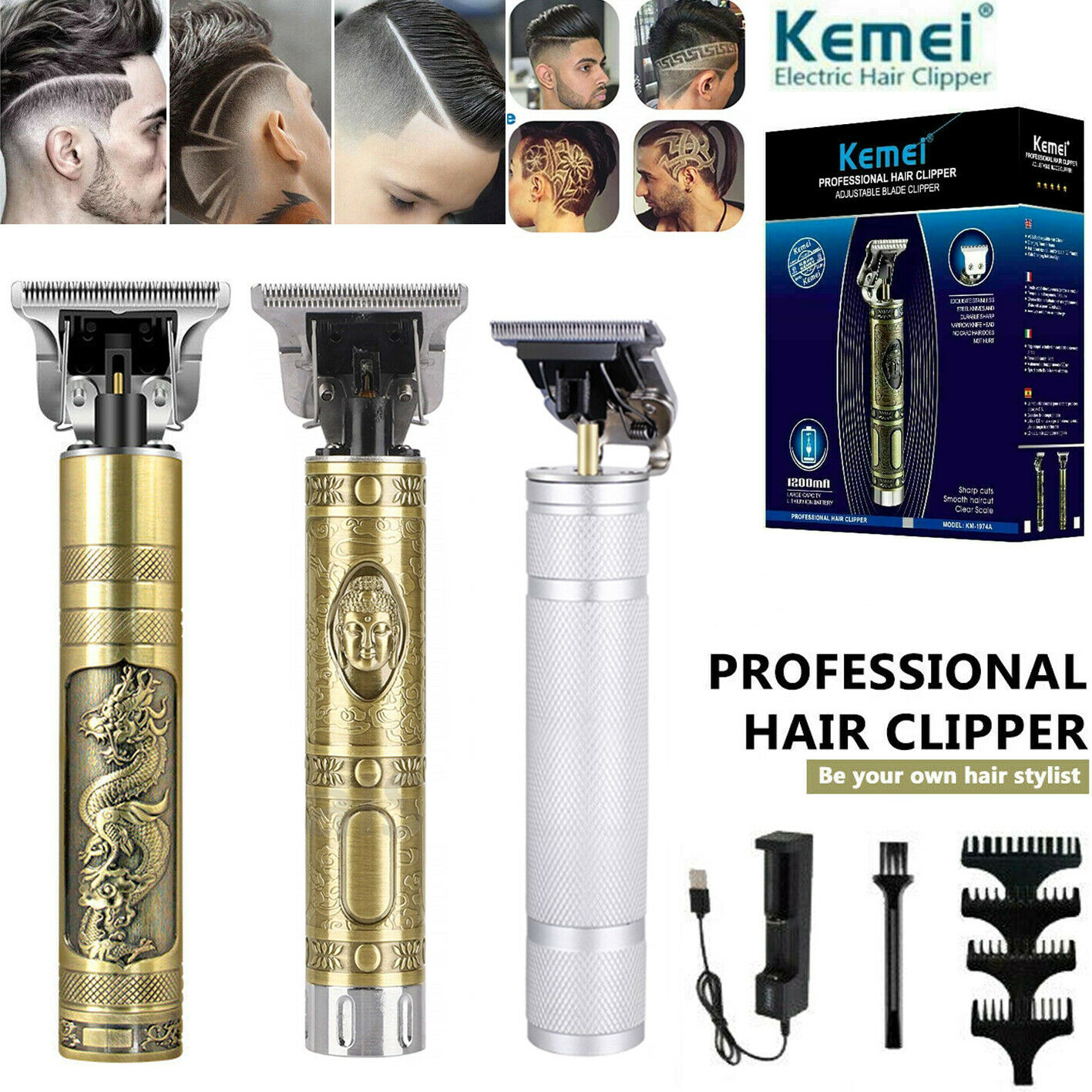 Vinsic Hair Clippers Beard Trimmer for Men,Electric Cordless Rechargeable Grooming Hair Cutting Kits T-Blade Blade Shaver with 4 Guide Combs Cutting Kits for Family Use Home Daily Use Barbers(Gold)