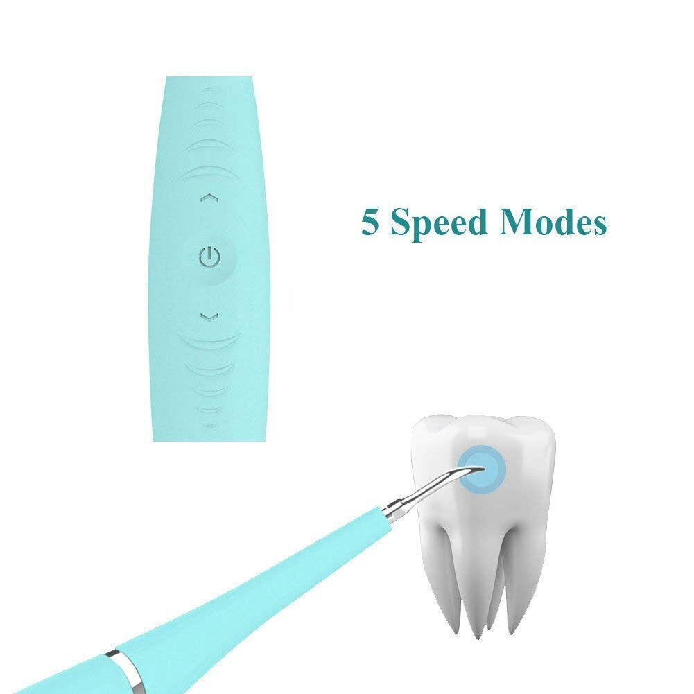 Portable Electric Ultrasonic Dental Calculus Remover Tool, High-Frequency Vibration Tooth Scraper Tartar Removal Cleaner,USB charging&5 Adjustable Speed Modes(Blue)